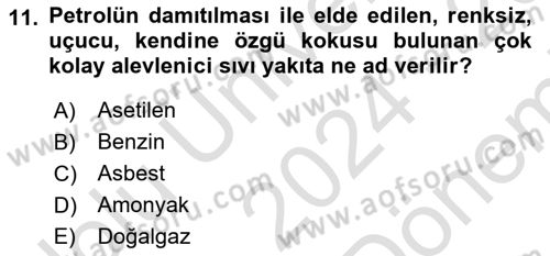 Temel Yangın Güvenliği Dersi 2024 - 2025 Yılı (Final) Dönem Sonu Sınav Soruları 11. Soru