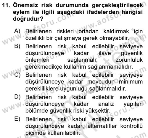 Temel Yangın Güvenliği Dersi 2025 - 2026 Yılı (Vize) Ara Sınav Soruları 11. Soru