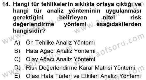 Temel Yangın Güvenliği Dersi 2025 - 2026 Yılı (Vize) Ara Sınav Soruları 14. Soru