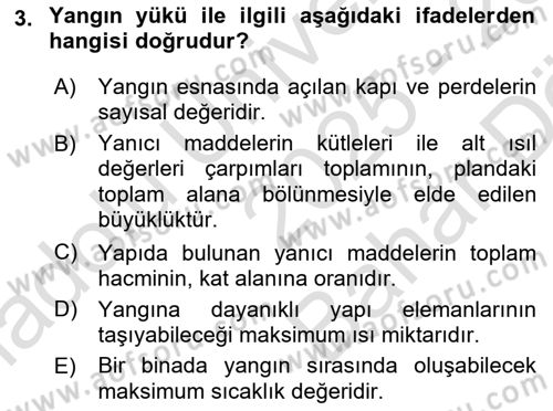 Temel Yangın Güvenliği Dersi 2025 - 2026 Yılı (Vize) Ara Sınav Soruları 3. Soru