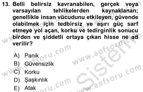 Temel Yangın Güvenliği Dersi 2025 - 2026 Yılı (Final) Dönem Sonu Sınav Soruları 13. Soru