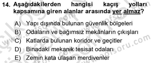 Temel Yangın Güvenliği Dersi 2025 - 2026 Yılı (Final) Dönem Sonu Sınav Soruları 14. Soru