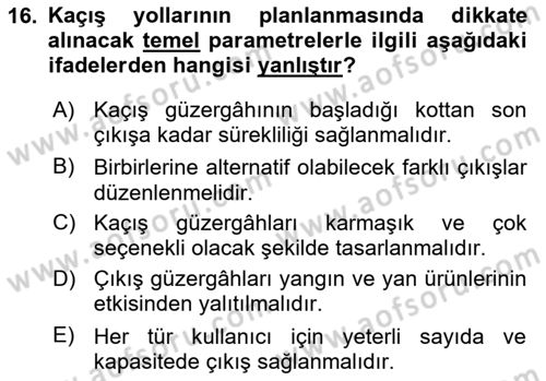 Temel Yangın Güvenliği Dersi 2025 - 2026 Yılı (Final) Dönem Sonu Sınav Soruları 16. Soru