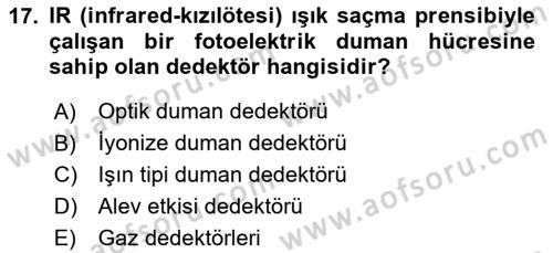 Temel Yangın Güvenliği Dersi 2025 - 2026 Yılı (Final) Dönem Sonu Sınav Soruları 17. Soru