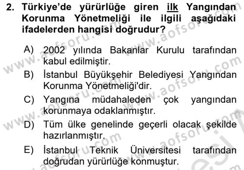 Temel Yangın Güvenliği Dersi 2025 - 2026 Yılı (Final) Dönem Sonu Sınav Soruları 2. Soru