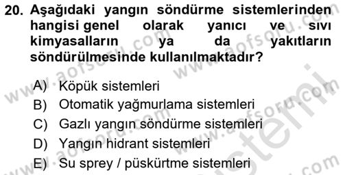 Temel Yangın Güvenliği Dersi 2025 - 2026 Yılı (Final) Dönem Sonu Sınav Soruları 20. Soru
