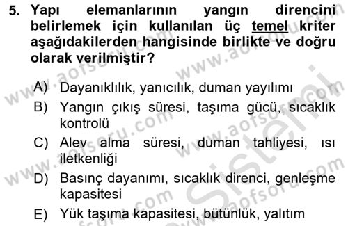 Temel Yangın Güvenliği Dersi 2025 - 2026 Yılı (Final) Dönem Sonu Sınav Soruları 5. Soru