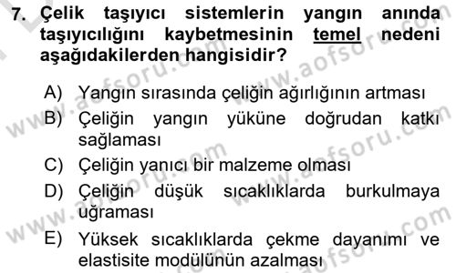 Temel Yangın Güvenliği Dersi 2025 - 2026 Yılı (Final) Dönem Sonu Sınav Soruları 7. Soru