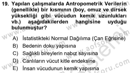 İş Hijyeni ve Ergonomi Dersi 2020 - 2021 Yılı Yaz Okulu Sınav Soruları 19. Soru