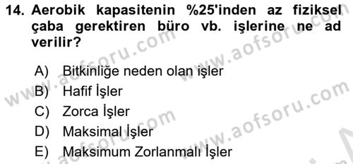 İş Hijyeni ve Ergonomi Dersi 2021 - 2022 Yılı (Final) Dönem Sonu Sınav Soruları 14. Soru