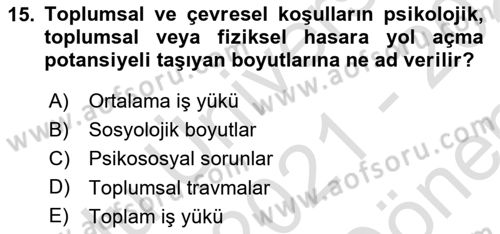 İş Hijyeni ve Ergonomi Dersi 2021 - 2022 Yılı (Final) Dönem Sonu Sınav Soruları 15. Soru