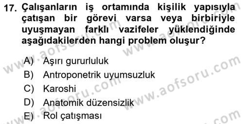 İş Hijyeni ve Ergonomi Dersi 2021 - 2022 Yılı Yaz Okulu Sınav Soruları 17. Soru