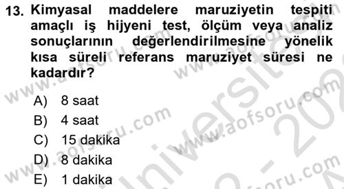 İş Hijyeni ve Ergonomi Dersi 2022 - 2023 Yılı (Vize) Ara Sınav Soruları 13. Soru
