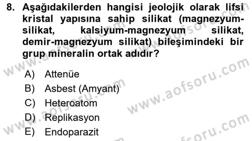İş Hijyeni ve Ergonomi Dersi 2022 - 2023 Yılı (Vize) Ara Sınav Soruları 8. Soru