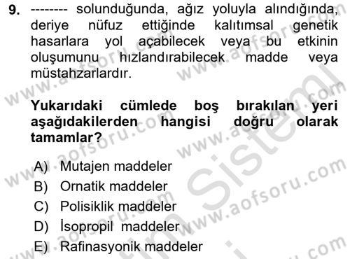 İş Hijyeni ve Ergonomi Dersi 2022 - 2023 Yılı (Vize) Ara Sınav Soruları 9. Soru