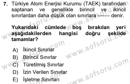 İş Hijyeni ve Ergonomi Dersi 2022 - 2023 Yılı (Final) Dönem Sonu Sınav Soruları 7. Soru