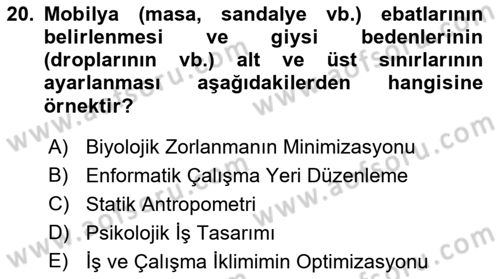 İş Hijyeni ve Ergonomi Dersi 2022 - 2023 Yılı Yaz Okulu Sınav Soruları 20. Soru