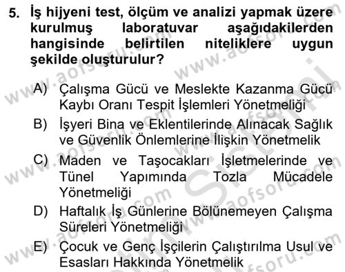 İş Hijyeni ve Ergonomi Dersi 2022 - 2023 Yılı Yaz Okulu Sınav Soruları 5. Soru