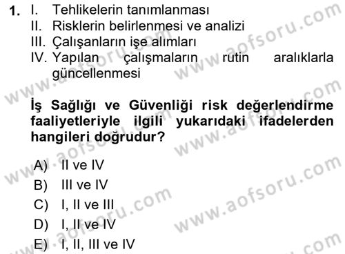 İş Hijyeni ve Ergonomi Dersi 2023 - 2024 Yılı (Vize) Ara Sınavı 1. Soru