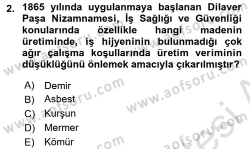 İş Hijyeni ve Ergonomi Dersi 2023 - 2024 Yılı (Vize) Ara Sınav Soruları 2. Soru