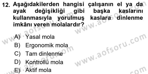 İş Hijyeni ve Ergonomi Dersi 2023 - 2024 Yılı (Final) Dönem Sonu Sınavı 12. Soru