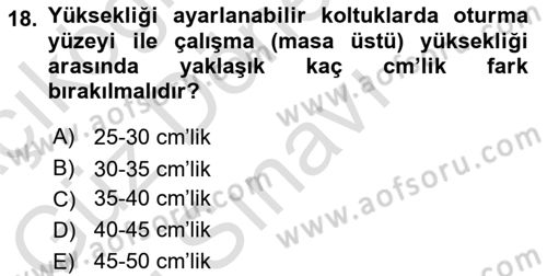 İş Hijyeni ve Ergonomi Dersi 2023 - 2024 Yılı (Final) Dönem Sonu Sınav Soruları 18. Soru