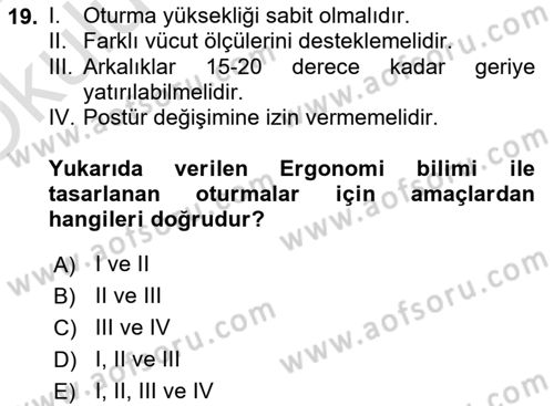 İş Hijyeni ve Ergonomi Dersi 2023 - 2024 Yılı Yaz Okulu Sınav Soruları 19. Soru