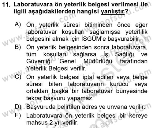 İş Hijyeni ve Ergonomi Dersi 2024 - 2025 Yılı (Vize) Ara Sınav Soruları 11. Soru