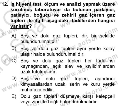 İş Hijyeni ve Ergonomi Dersi 2024 - 2025 Yılı (Vize) Ara Sınav Soruları 12. Soru
