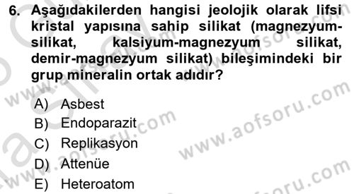 İş Hijyeni ve Ergonomi Dersi 2024 - 2025 Yılı (Vize) Ara Sınav Soruları 6. Soru