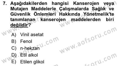 İş Hijyeni ve Ergonomi Dersi 2024 - 2025 Yılı (Vize) Ara Sınav Soruları 7. Soru