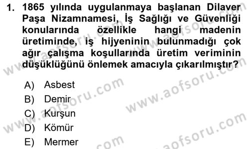İş Hijyeni ve Ergonomi Dersi 2024 - 2025 Yılı (Final) Dönem Sonu Sınav Soruları 1. Soru