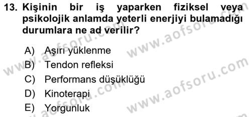 İş Hijyeni ve Ergonomi Dersi 2024 - 2025 Yılı (Final) Dönem Sonu Sınav Soruları 13. Soru