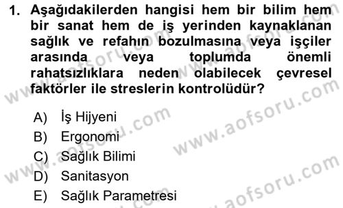 İş Hijyeni ve Ergonomi Dersi 2024 - 2025 Yılı Yaz Okulu Sınav Soruları 1. Soru