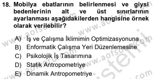 İş Hijyeni ve Ergonomi Dersi 2024 - 2025 Yılı Yaz Okulu Sınav Soruları 18. Soru