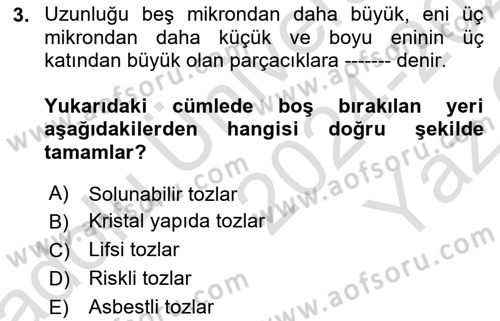 İş Hijyeni ve Ergonomi Dersi 2024 - 2025 Yılı Yaz Okulu Sınav Soruları 3. Soru