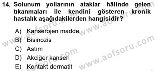 Sektörel İş Sağlığı ve Güvenliği Dersi 2020 - 2021 Yılı Yaz Okulu Sınav Soruları 14. Soru