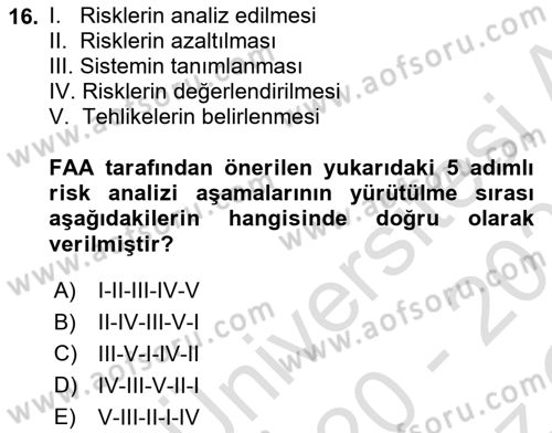 Sektörel İş Sağlığı ve Güvenliği Dersi 2020 - 2021 Yılı Yaz Okulu Sınav Soruları 16. Soru