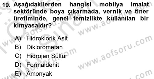 Sektörel İş Sağlığı ve Güvenliği Dersi 2020 - 2021 Yılı Yaz Okulu Sınav Soruları 19. Soru