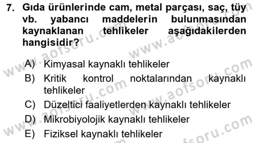 Sektörel İş Sağlığı ve Güvenliği Dersi 2020 - 2021 Yılı Yaz Okulu Sınav Soruları 7. Soru