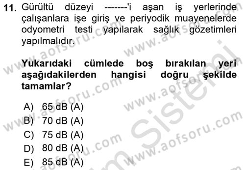Sektörel İş Sağlığı ve Güvenliği Dersi 2021 - 2022 Yılı (Vize) Ara Sınav Soruları 11. Soru