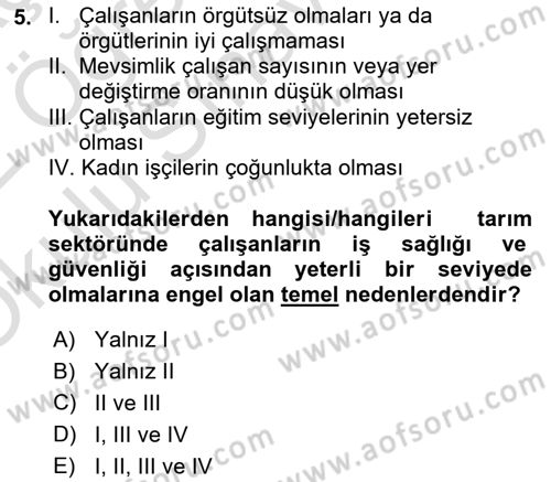 Sektörel İş Sağlığı ve Güvenliği Dersi 2021 - 2022 Yılı Yaz Okulu Sınav Soruları 5. Soru