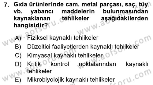 Sektörel İş Sağlığı ve Güvenliği Dersi 2021 - 2022 Yılı Yaz Okulu Sınav Soruları 7. Soru