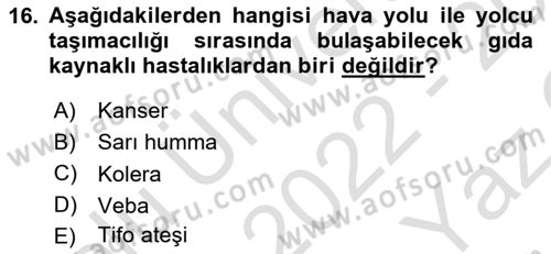 Sektörel İş Sağlığı ve Güvenliği Dersi 2022 - 2023 Yılı Yaz Okulu Sınav Soruları 16. Soru