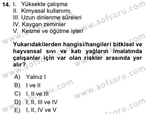 Sektörel İş Sağlığı ve Güvenliği Dersi 2023 - 2024 Yılı (Vize) Ara Sınav Soruları 14. Soru