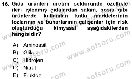Sektörel İş Sağlığı ve Güvenliği Dersi 2023 - 2024 Yılı (Vize) Ara Sınav Soruları 16. Soru
