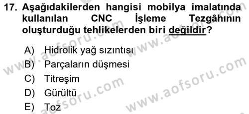 Sektörel İş Sağlığı ve Güvenliği Dersi 2023 - 2024 Yılı (Final) Dönem Sonu Sınav Soruları 17. Soru