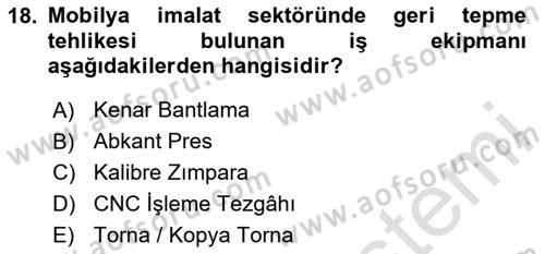 Sektörel İş Sağlığı ve Güvenliği Dersi 2023 - 2024 Yılı (Final) Dönem Sonu Sınav Soruları 18. Soru