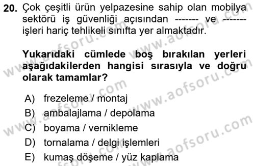 Sektörel İş Sağlığı ve Güvenliği Dersi 2023 - 2024 Yılı (Final) Dönem Sonu Sınav Soruları 20. Soru