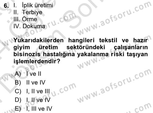 Sektörel İş Sağlığı ve Güvenliği Dersi 2023 - 2024 Yılı (Final) Dönem Sonu Sınav Soruları 6. Soru